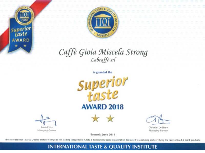Superior Taste Award 2018 – Caffè Gioia Strong Robusta kávékeverék kétcsillagos díjjal