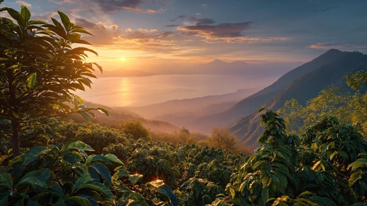 Napfelkelte egy guatemalai kávéültetvényen