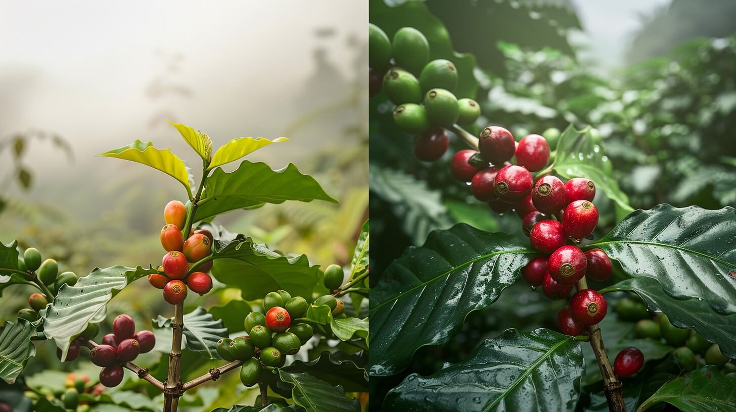 Arabica és Robusta cserjék összehasonlítása