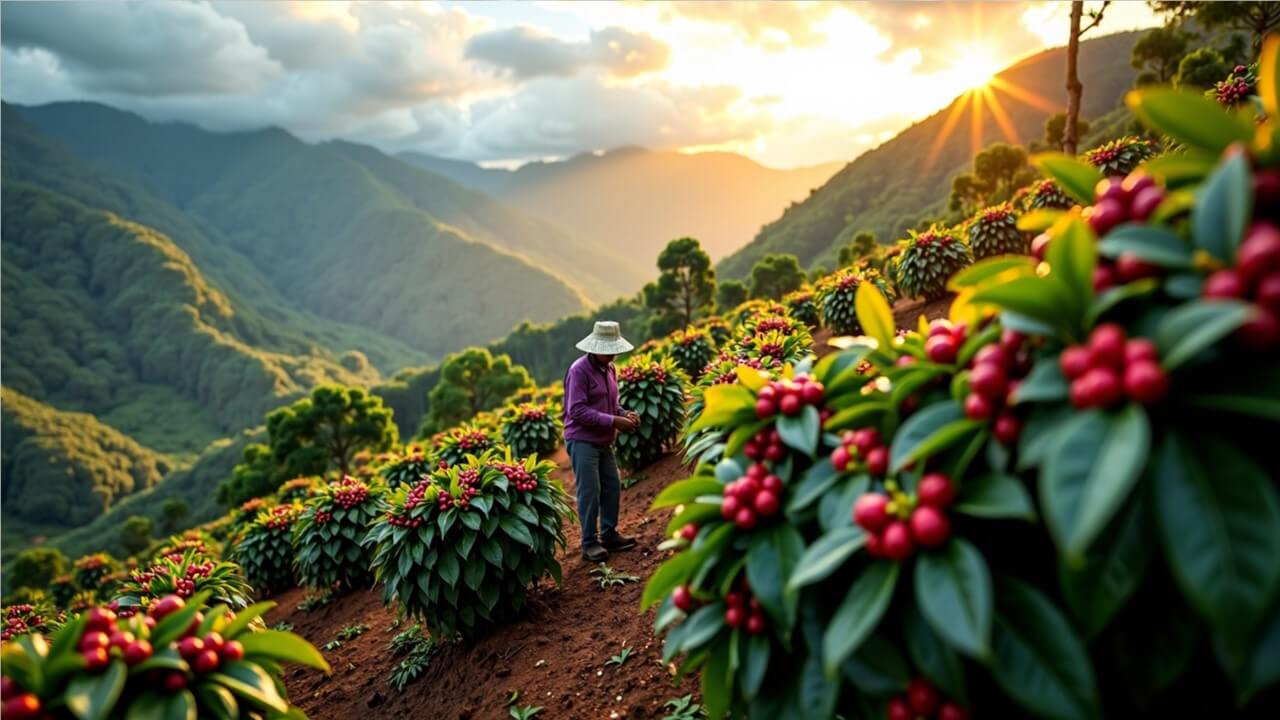 Kávészüret magaslati ültetvényen