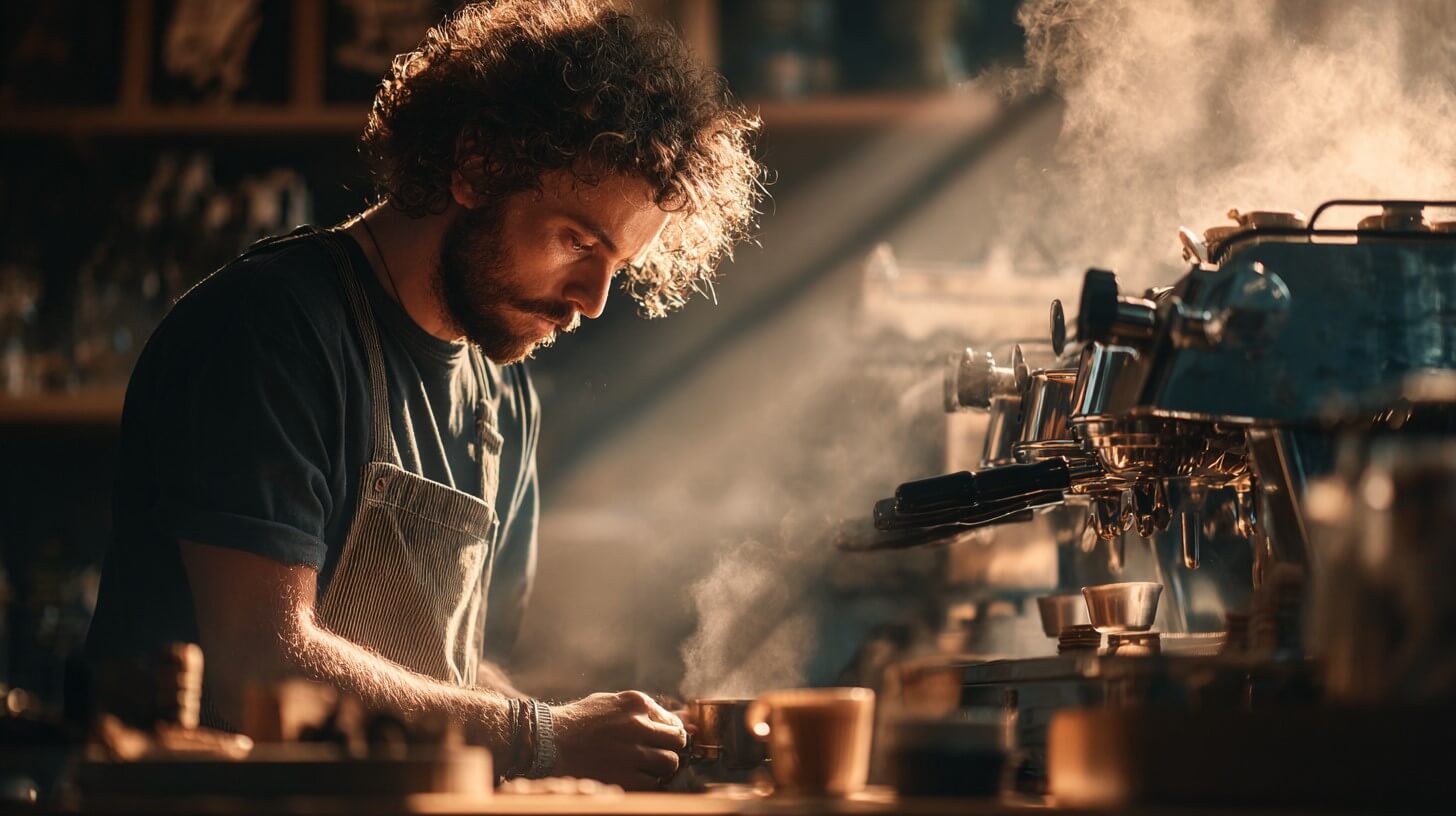 Nápolyi barista tökéletes eszpresszót készít